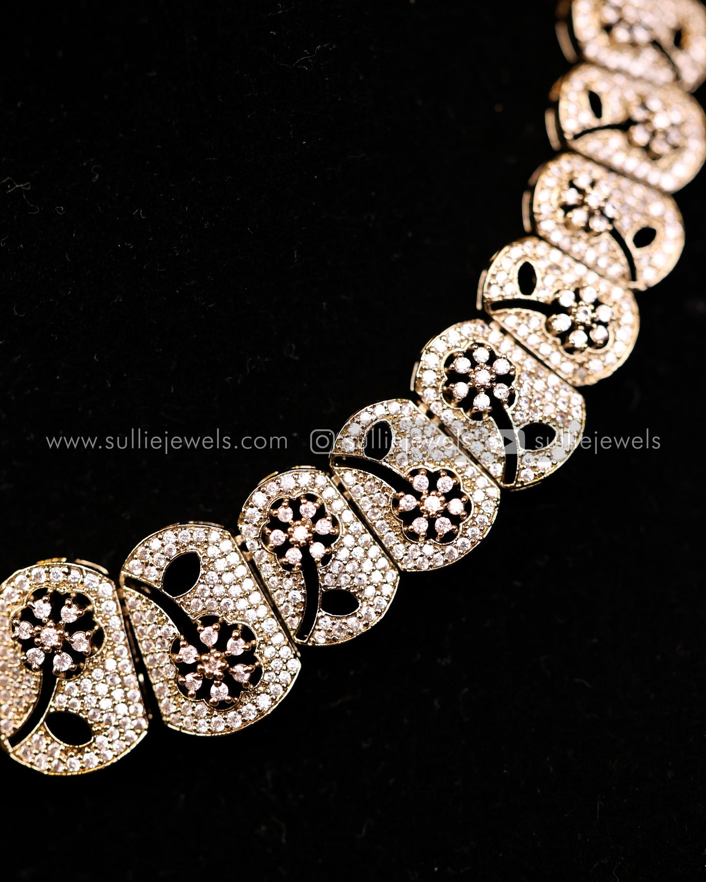 Intricate Floral AD Necklace Set - 4 colours