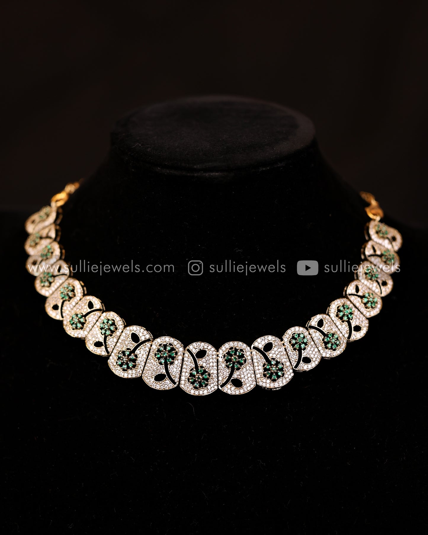 Intricate Floral AD Necklace Set - 4 colours