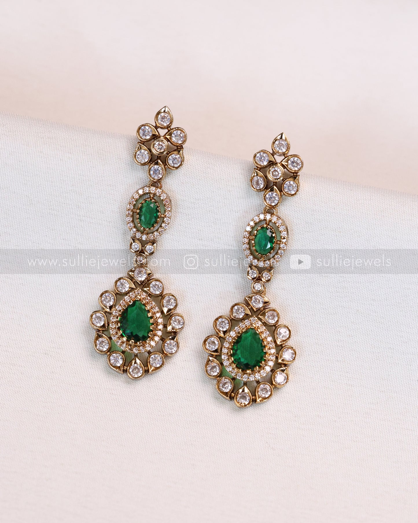 2113 - Premium Raindrop Polki Green Heavy Choker with Earrings