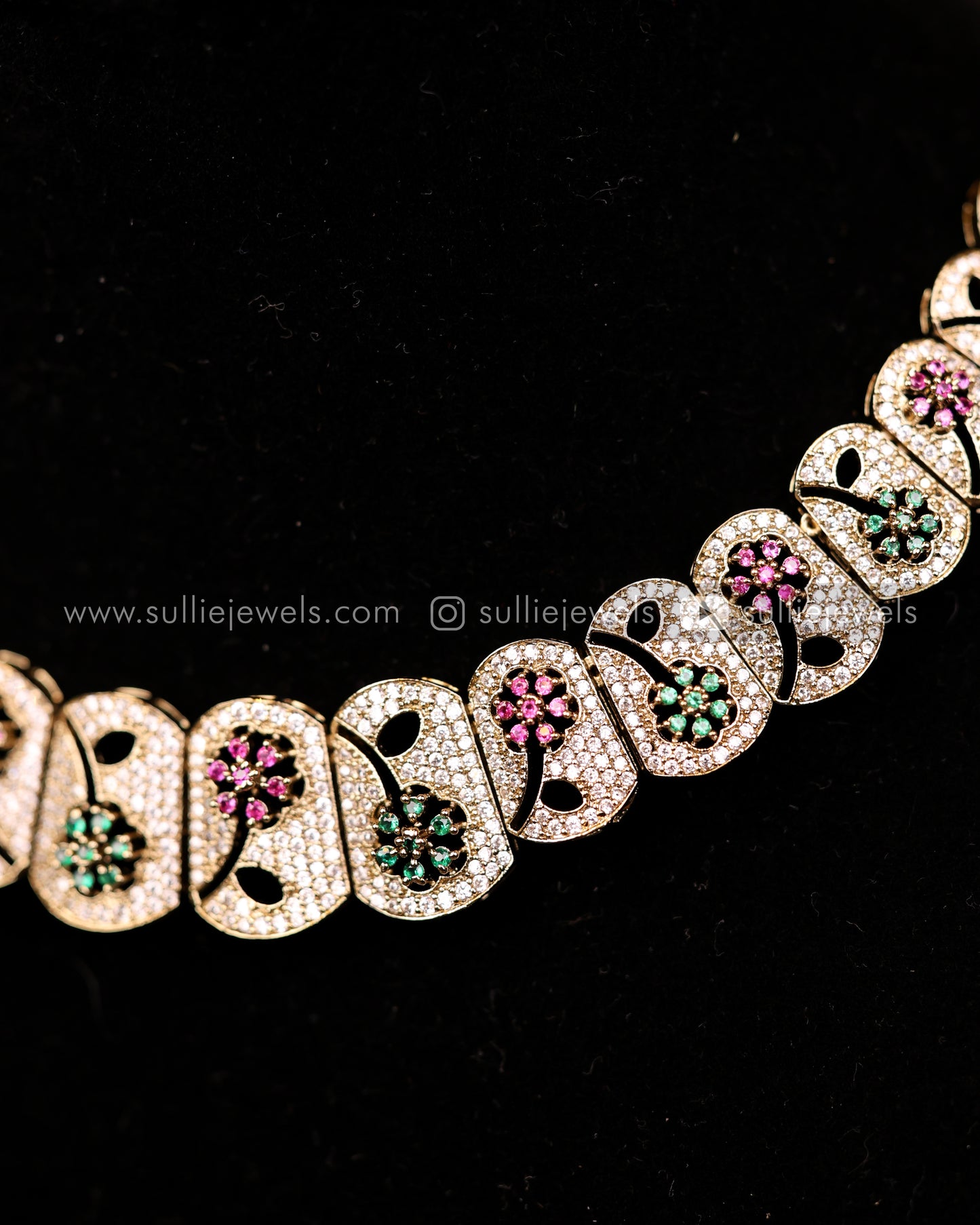 Intricate Floral AD Necklace Set - 4 colours