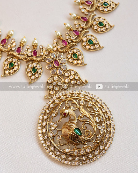 AD Peacock Detailed Long Chain with Earring