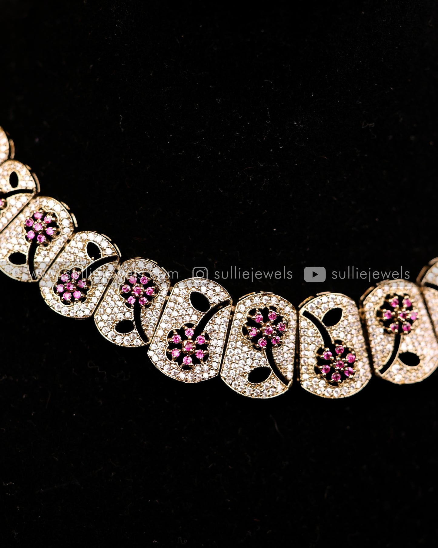 Intricate Floral AD Necklace Set - 4 colours