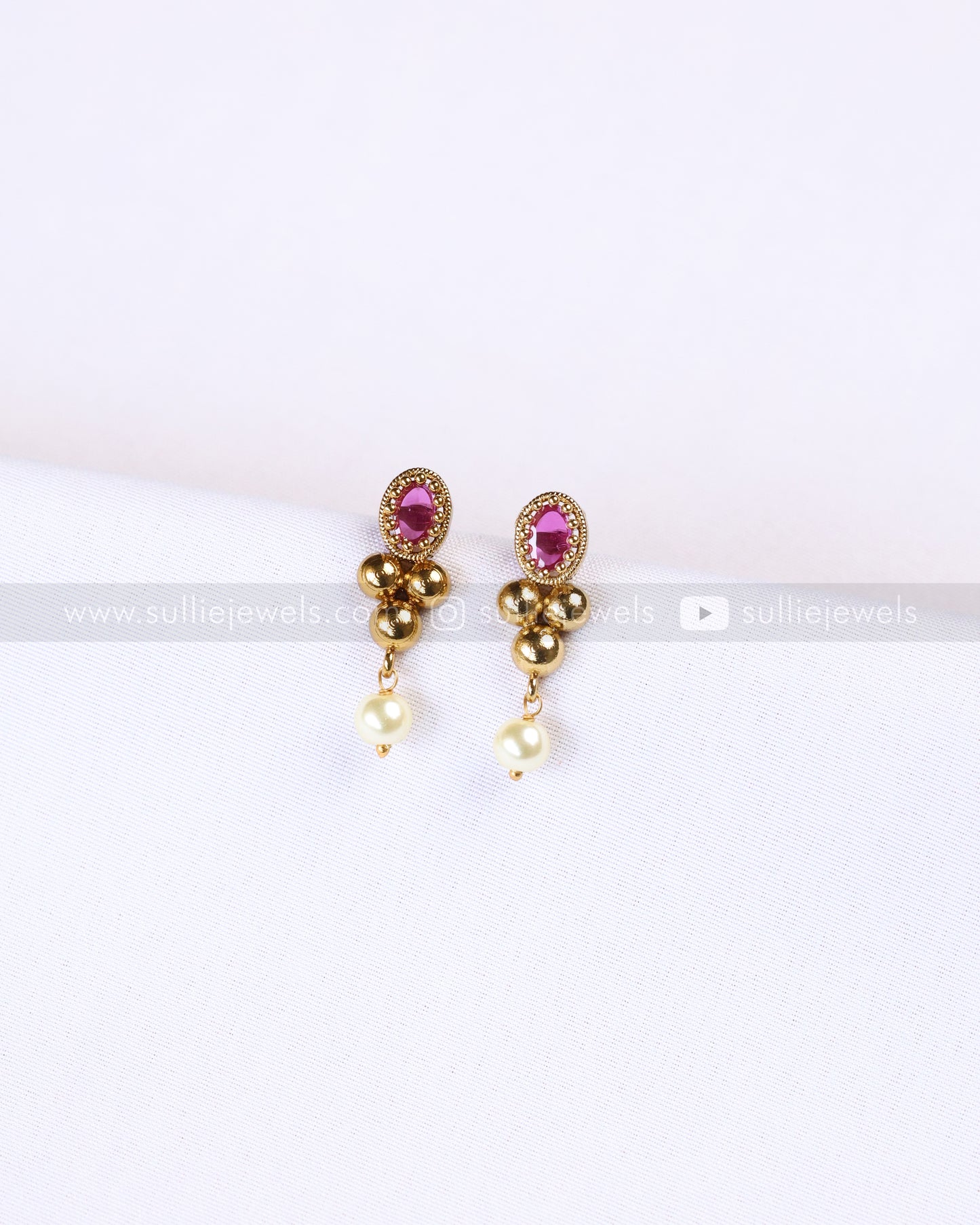 7196 - Ruby Gold Pearl Long Chain / Haaram with Stud