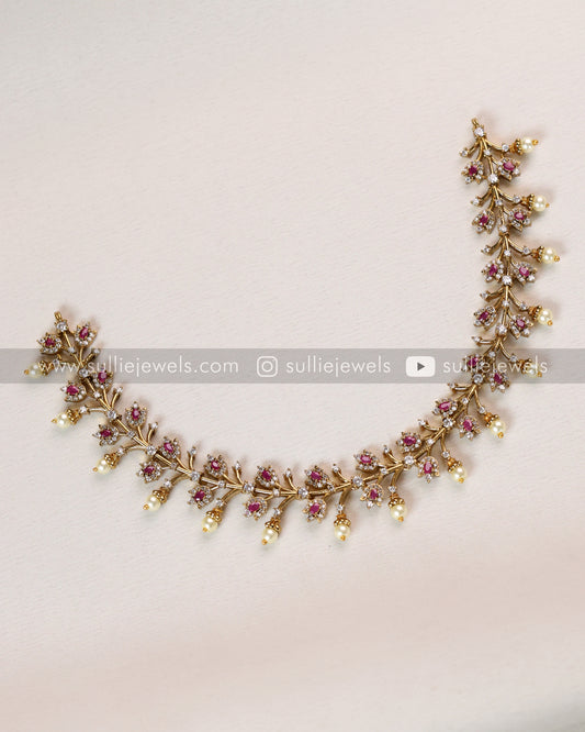 AD Leaf Design Ruby Necklace with Earring