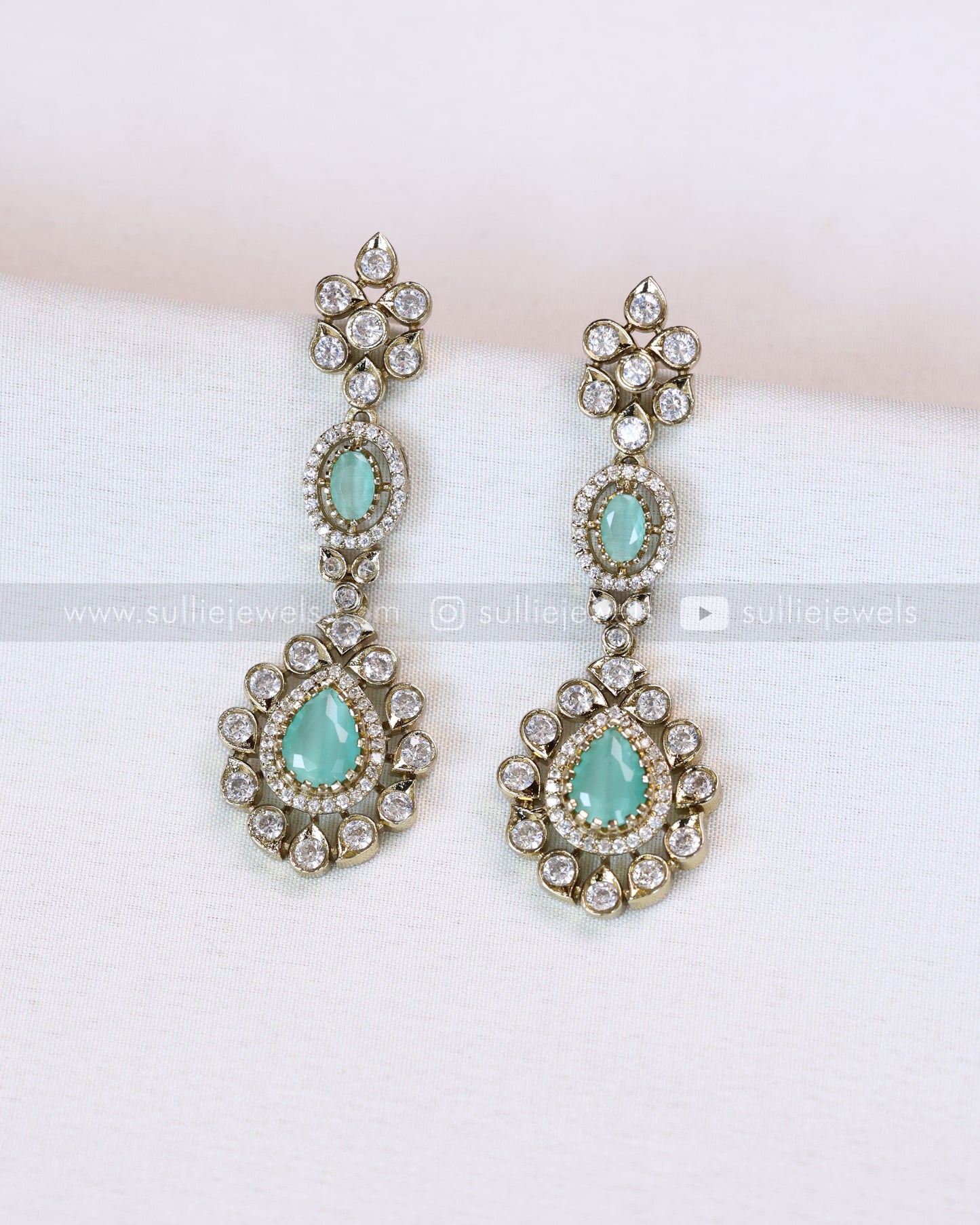 2111 - Premium Raindrop Polki Pastel Blue Heavy Choker with Earrings