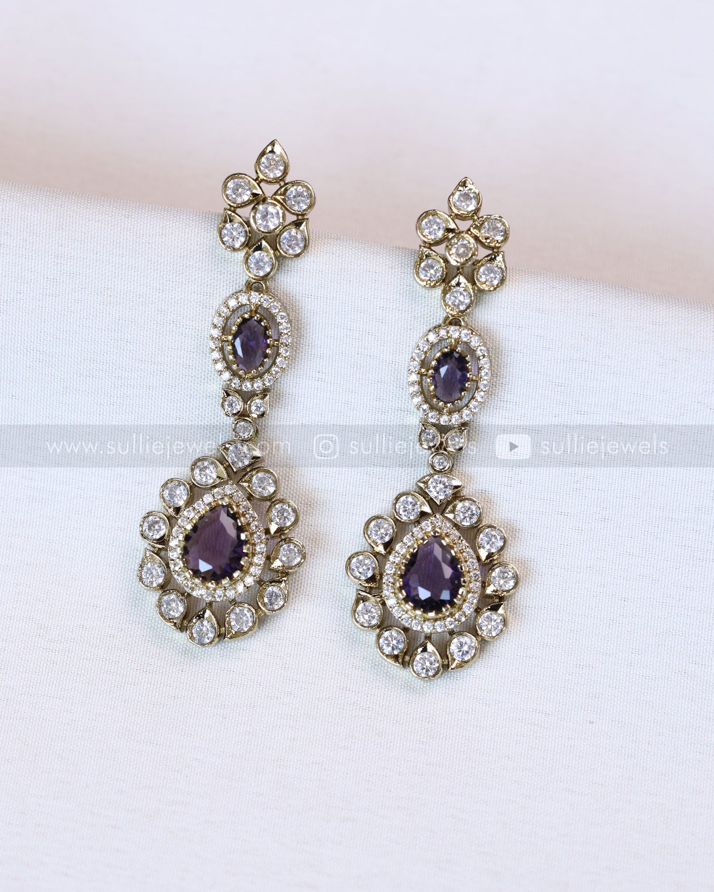 2114 - Premium Raindrop Polki Violet Heavy Choker with Earrings