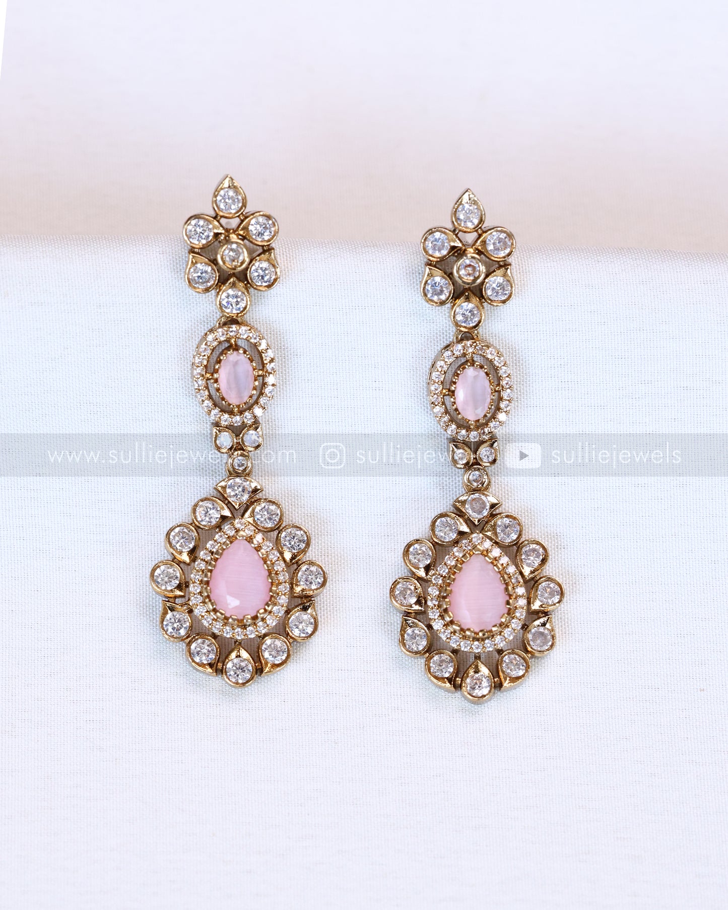 2110 - Premium Raindrop Polki Pastel Pink Heavy Choker with Earrings