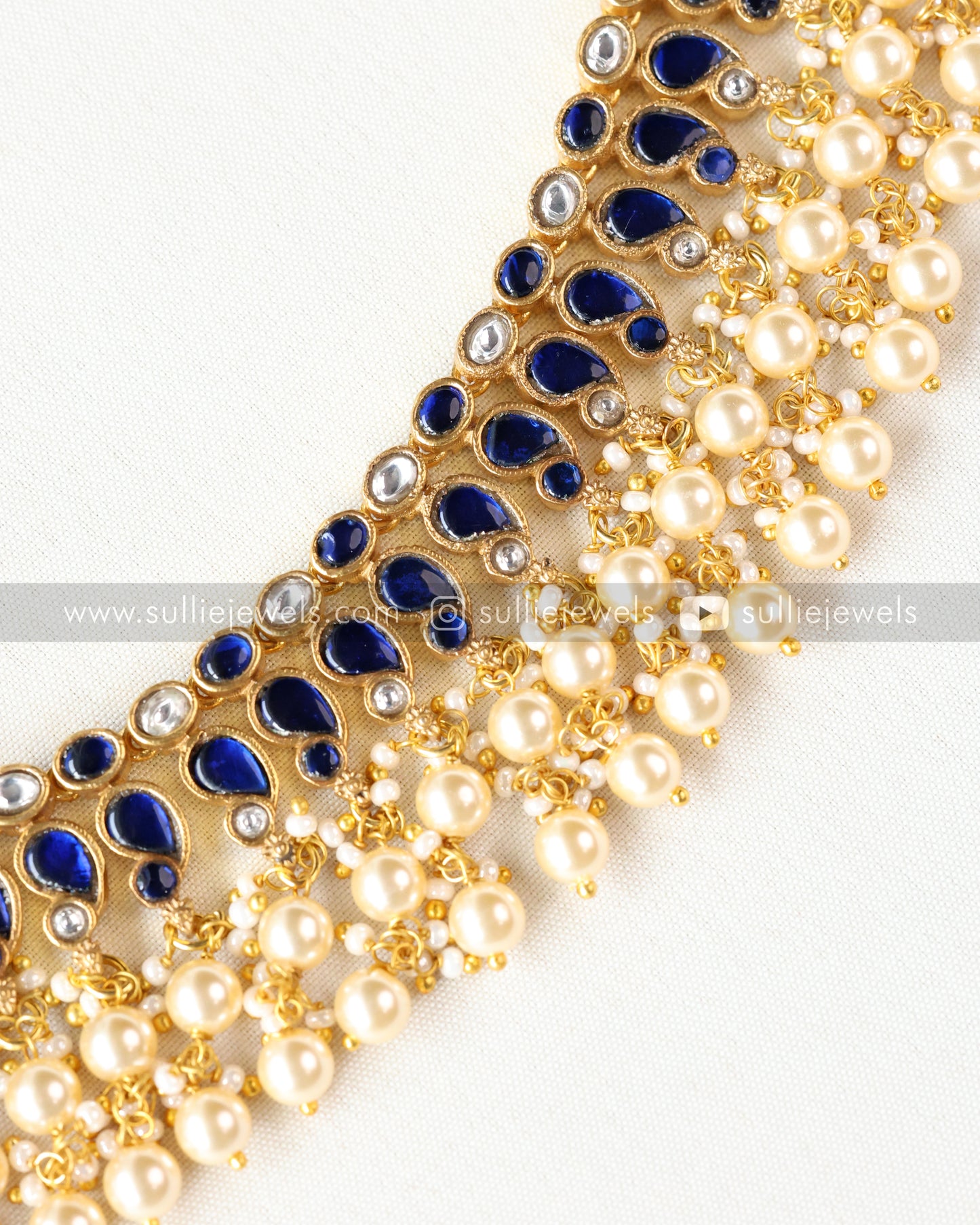 Luxe Goddess Blue Kundan Pearls Lakshmi Necklace with Earring