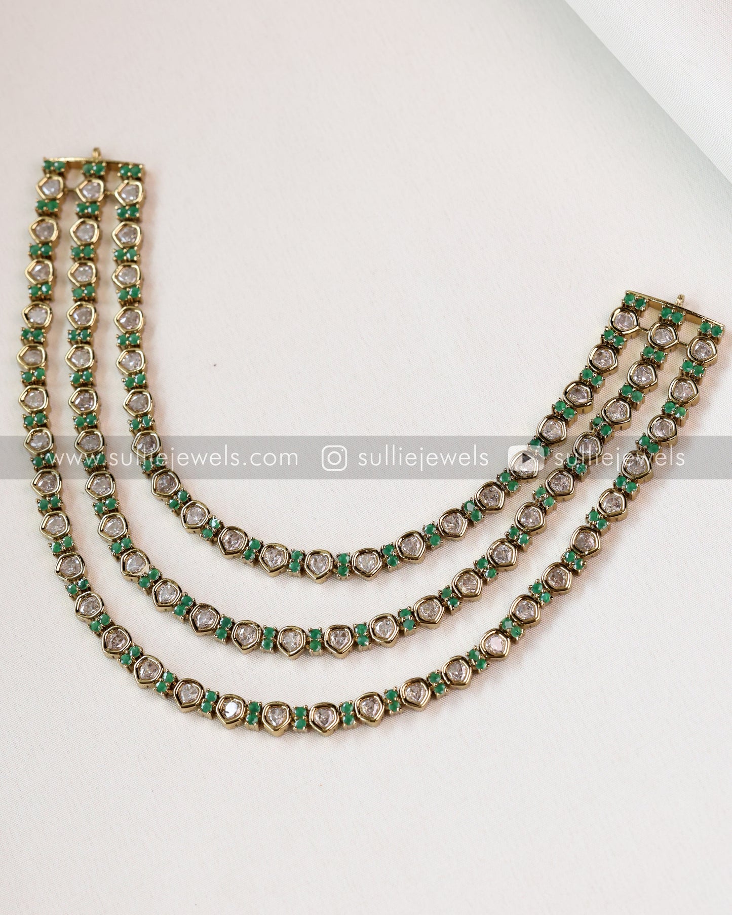 3 layered Moissanite Victorian Necklace with Studs
