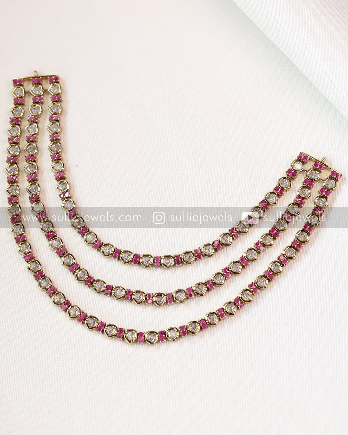 3 layered Moissanite Victorian Necklace with Studs