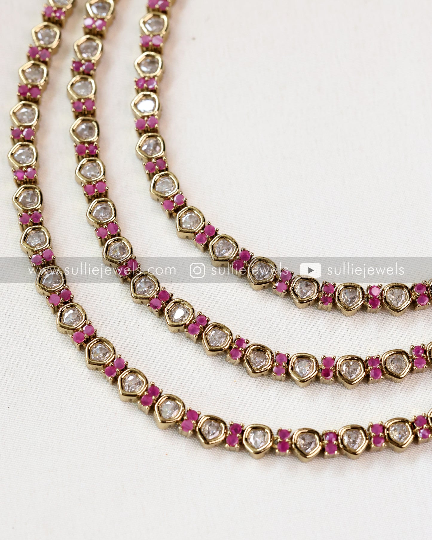 3 layered Moissanite Victorian Necklace with Studs