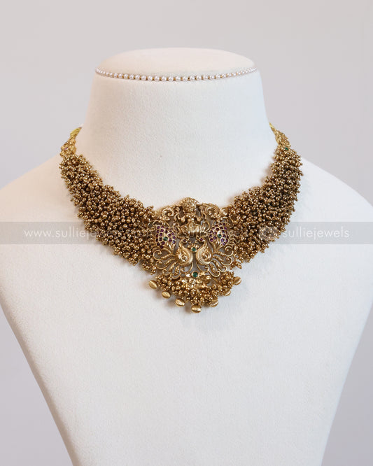 3625 - Gold Cluster Premium Lakshmi Necklace with Jhumka