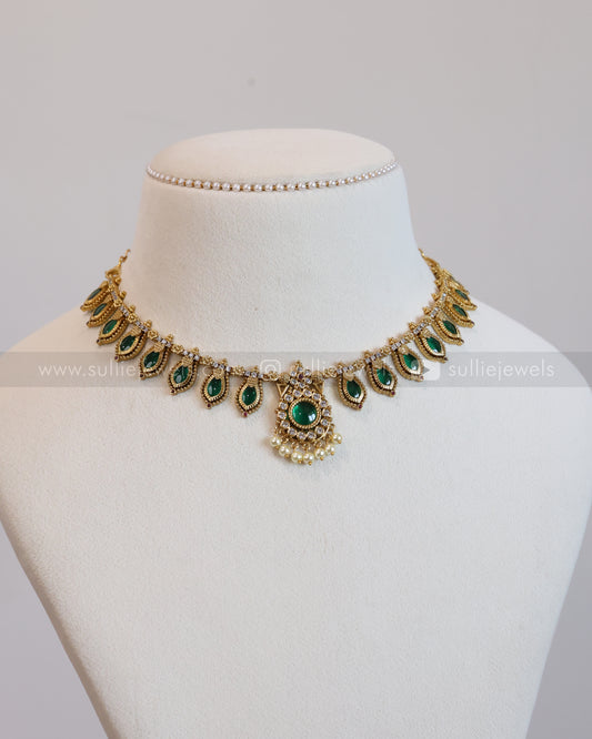 3590 - AD Stone Palakka Necklace with Earrings