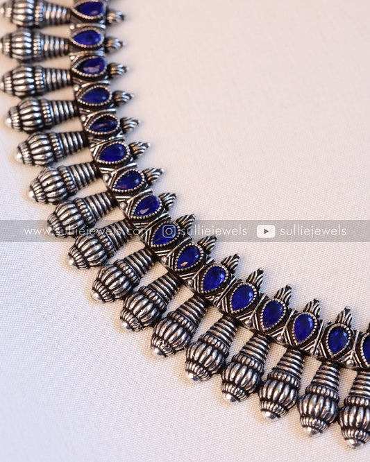 Blue Stone Oxidised Necklace with Stud