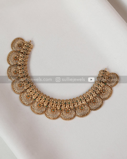 Sullie Basic - Gold Broad Necklace with Earring - Green