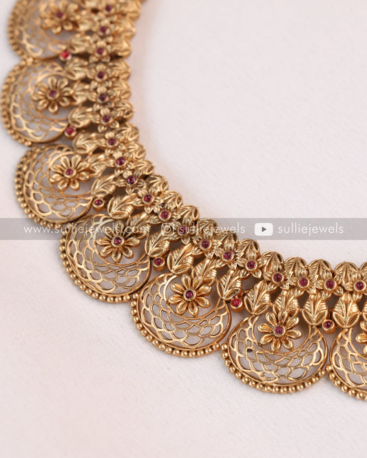 Sullie Basic - Gold Broad Necklace with Earring - Red