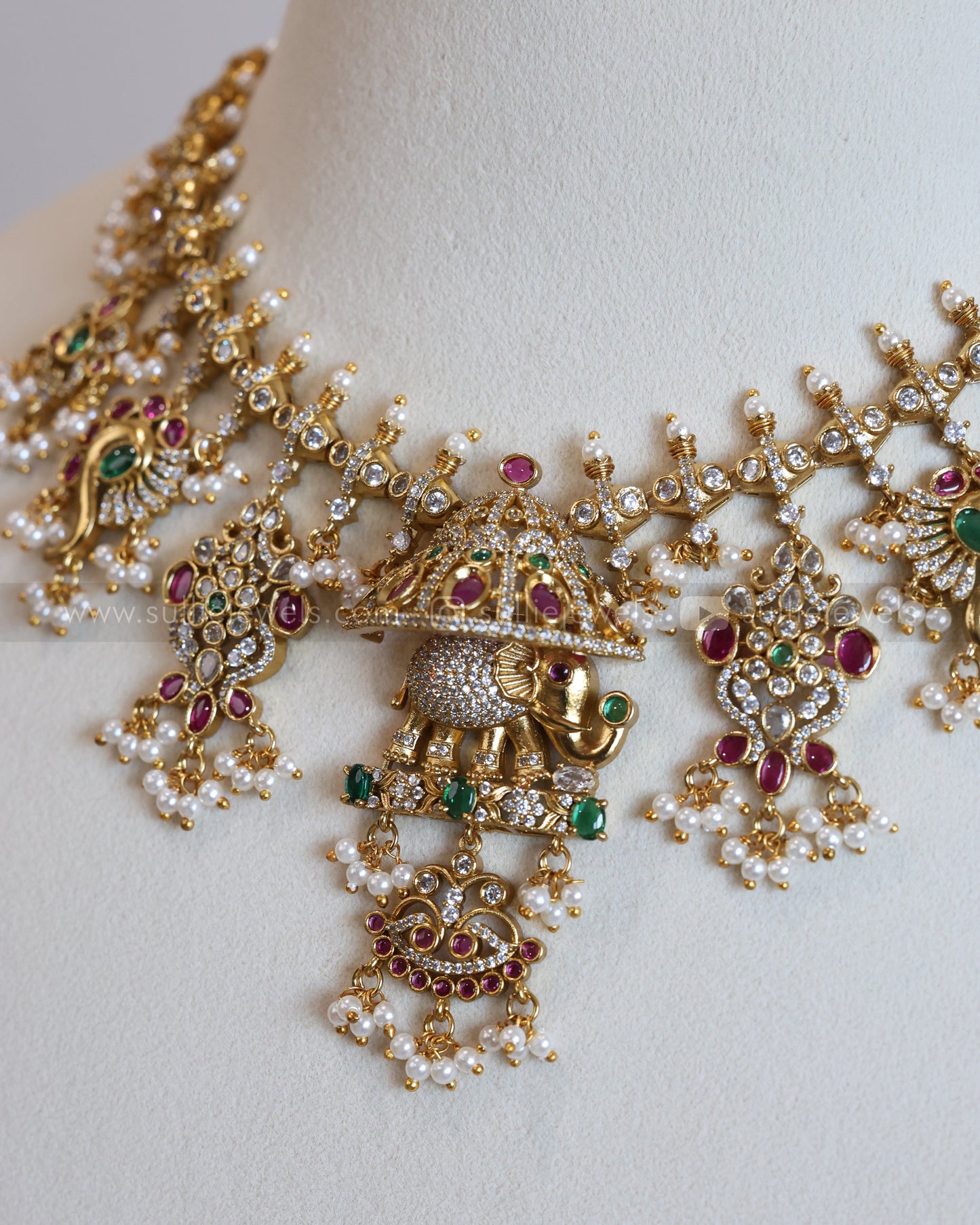 3633 - Premium AD Elephant Guttapusalu Pendant Necklace with Jhumka