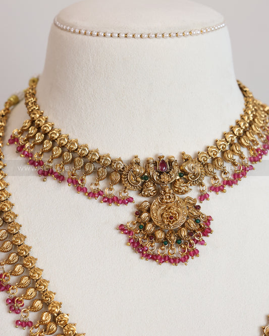 842 - Ruby Beads Peacock Mango Bridal Combo ( 3 piece )