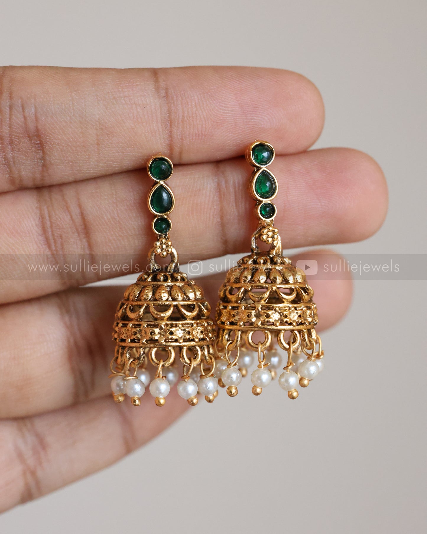 3925 - Sullie Basic - Green Raindrop Stone Necklace with Jhumka