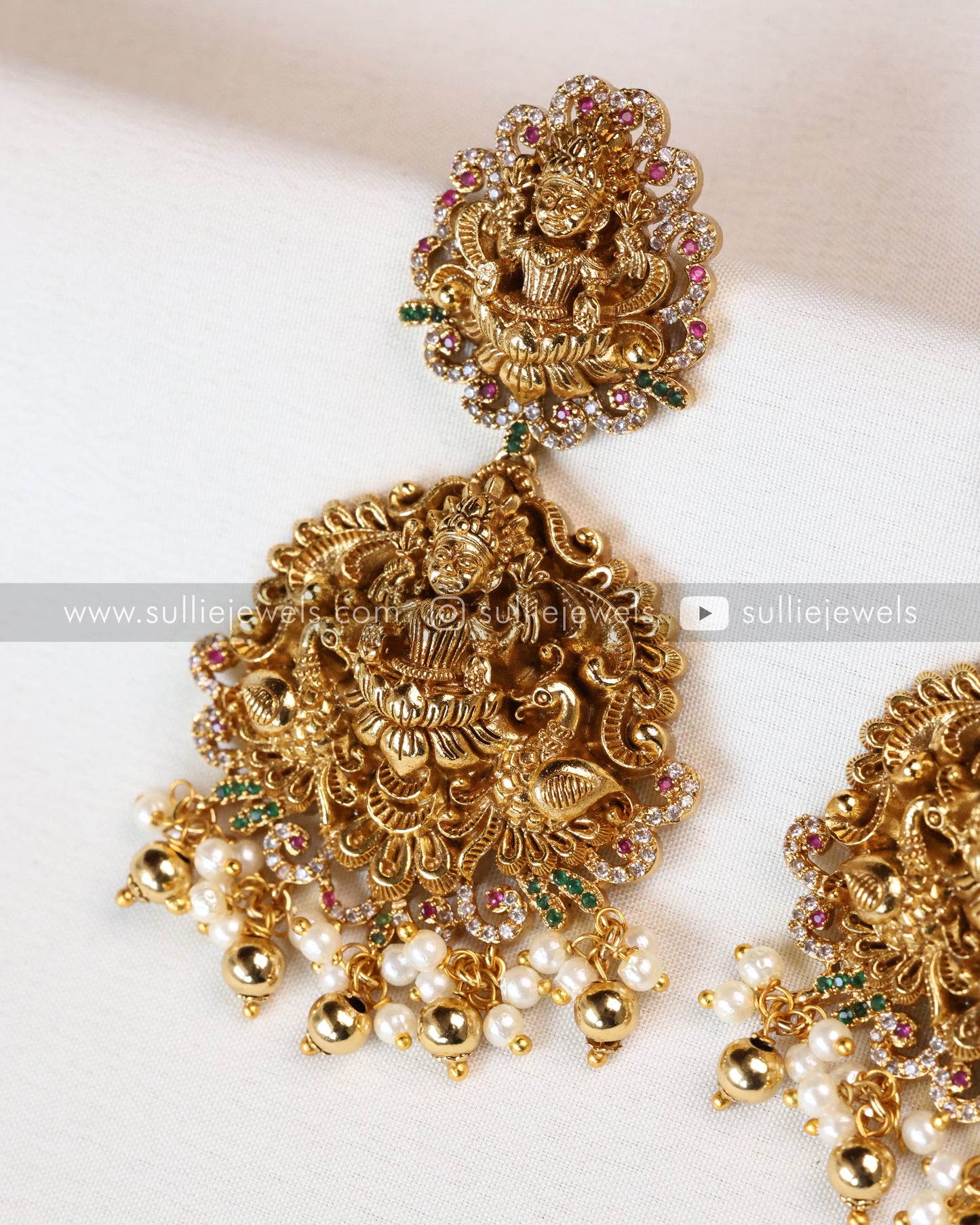 Goddess Premium Stonework Designer Long Chain / Haaram with Earring
