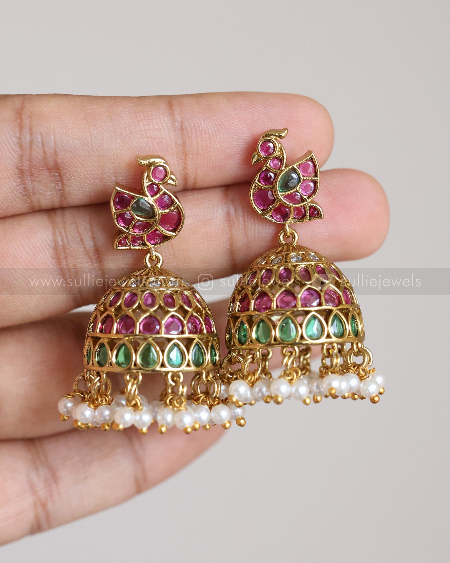 3895 - No Idol - Premium Ruby Kemp Design Necklace with Jhumka