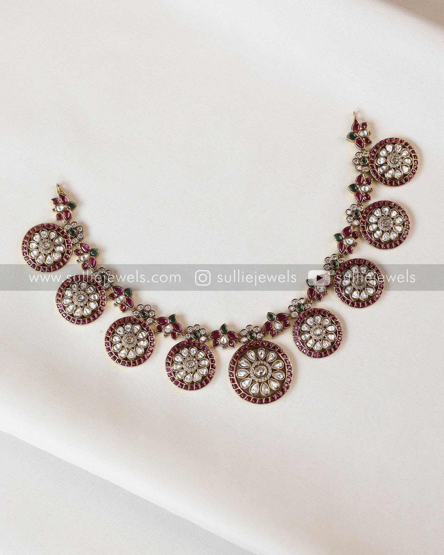 No Idol - Premium AD Ruby Kemp Design Necklace with Earring
