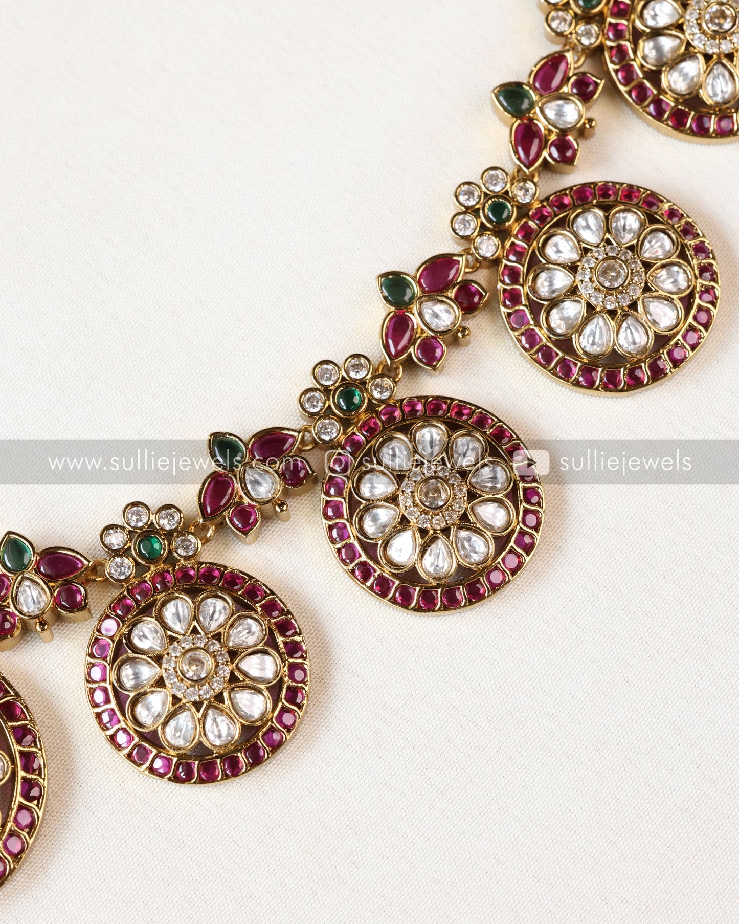 No Idol - Premium AD Ruby Kemp Design Necklace with Earring