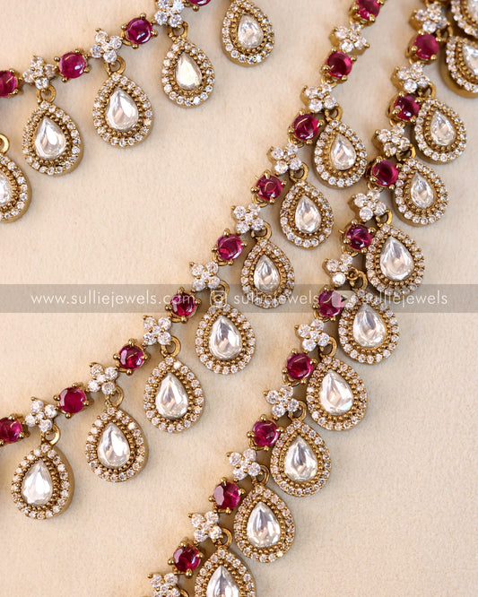 3 Layer Ruby Stone Necklace with Earring