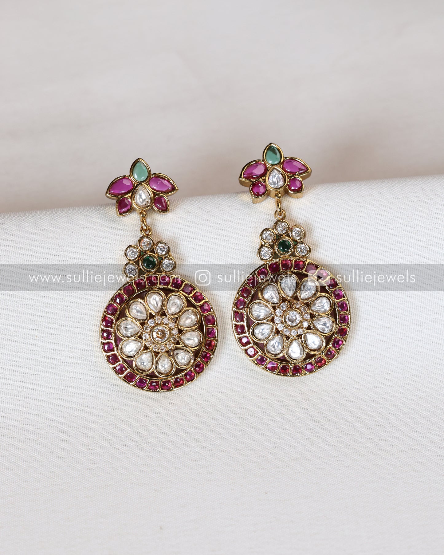 No Idol - Premium AD Ruby Kemp Design Necklace with Earring