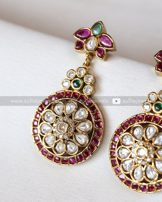 No Idol - Premium AD Ruby Kemp Design Necklace with Earring