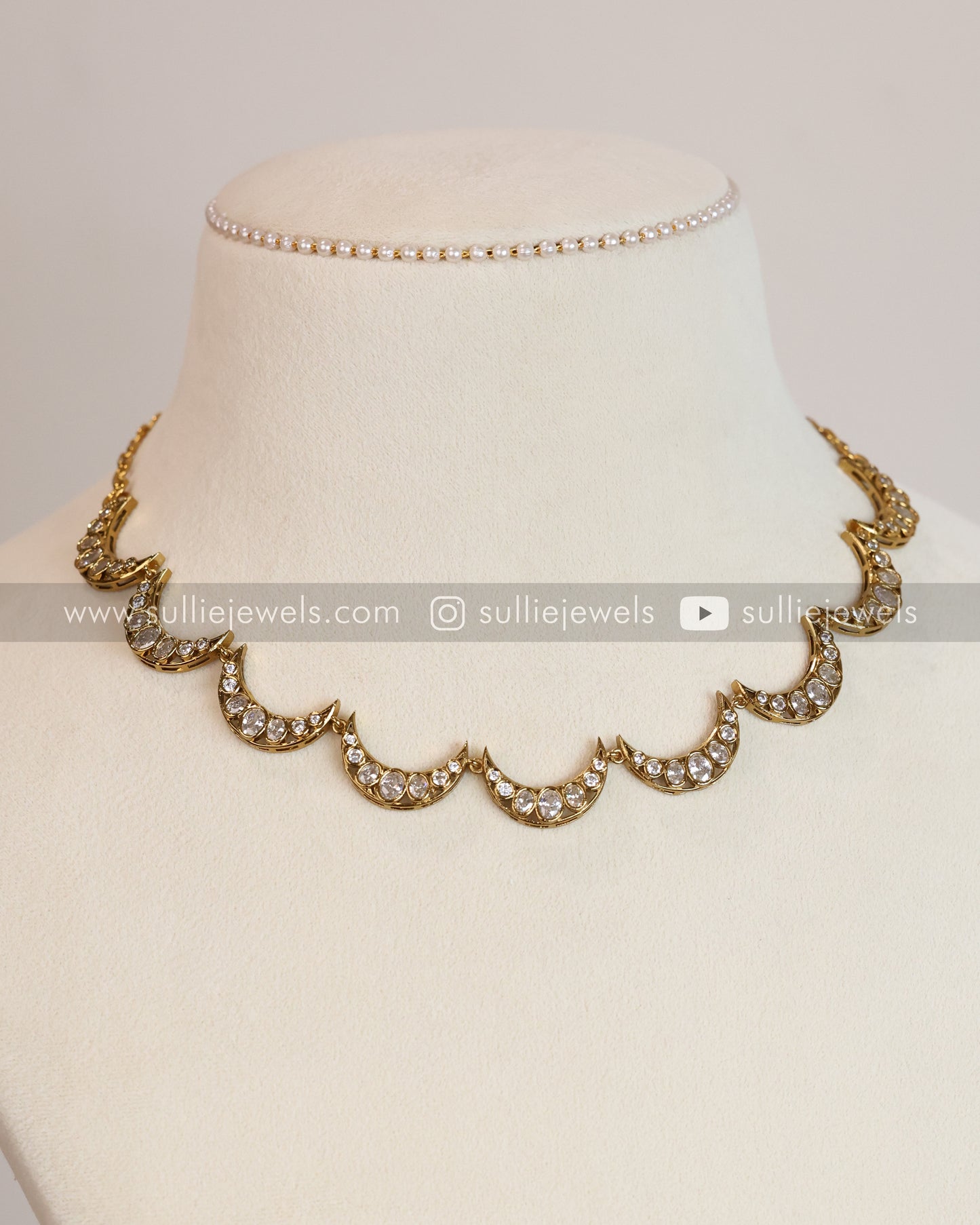 Crescent Moon Diamond Necklace with Earring