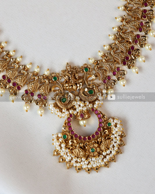 Lakshmi Designer Pearl Long Chain / Haaram with Earring