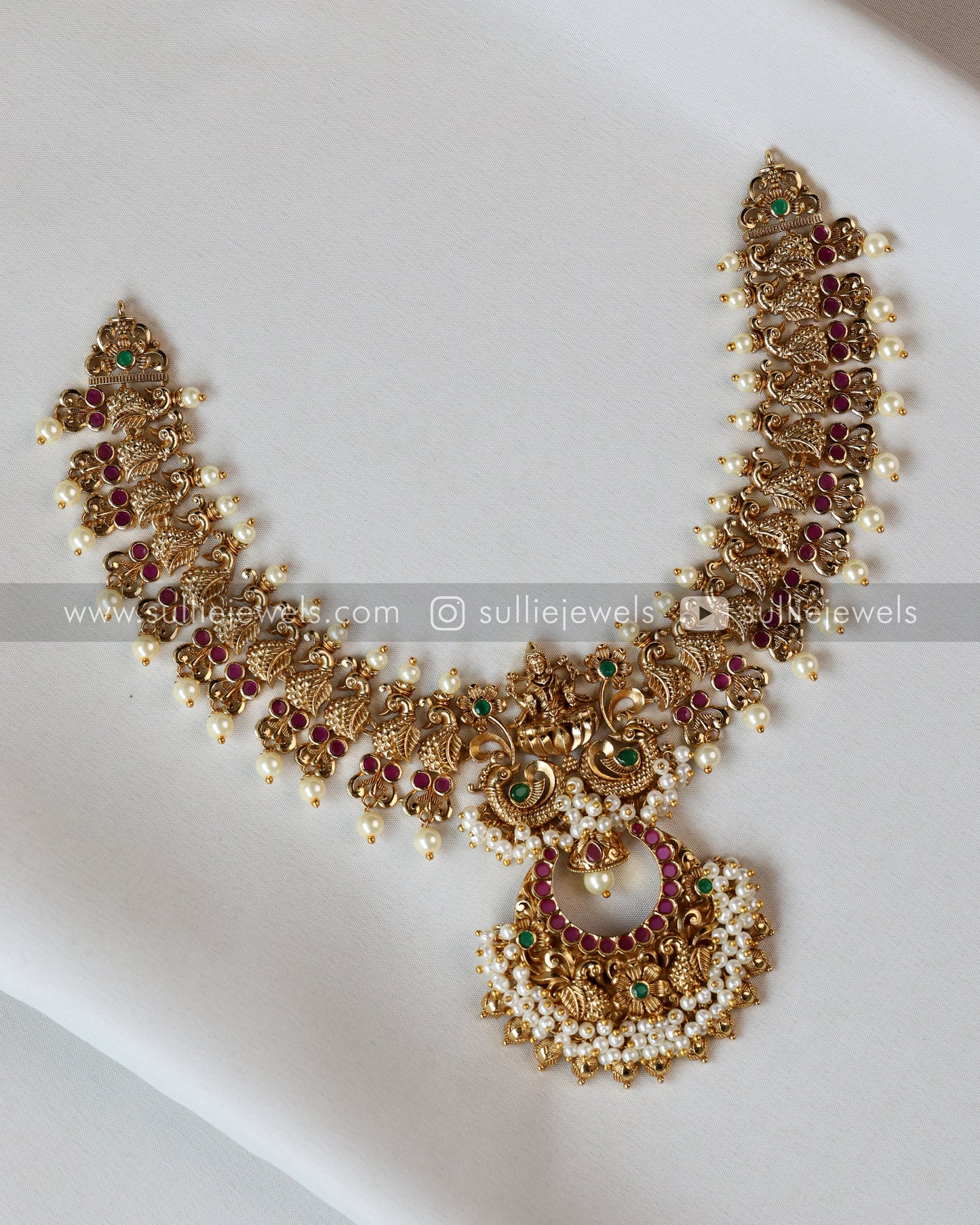 Palakka Coin & Pearl Lakshmi Layered Combo with Earrings