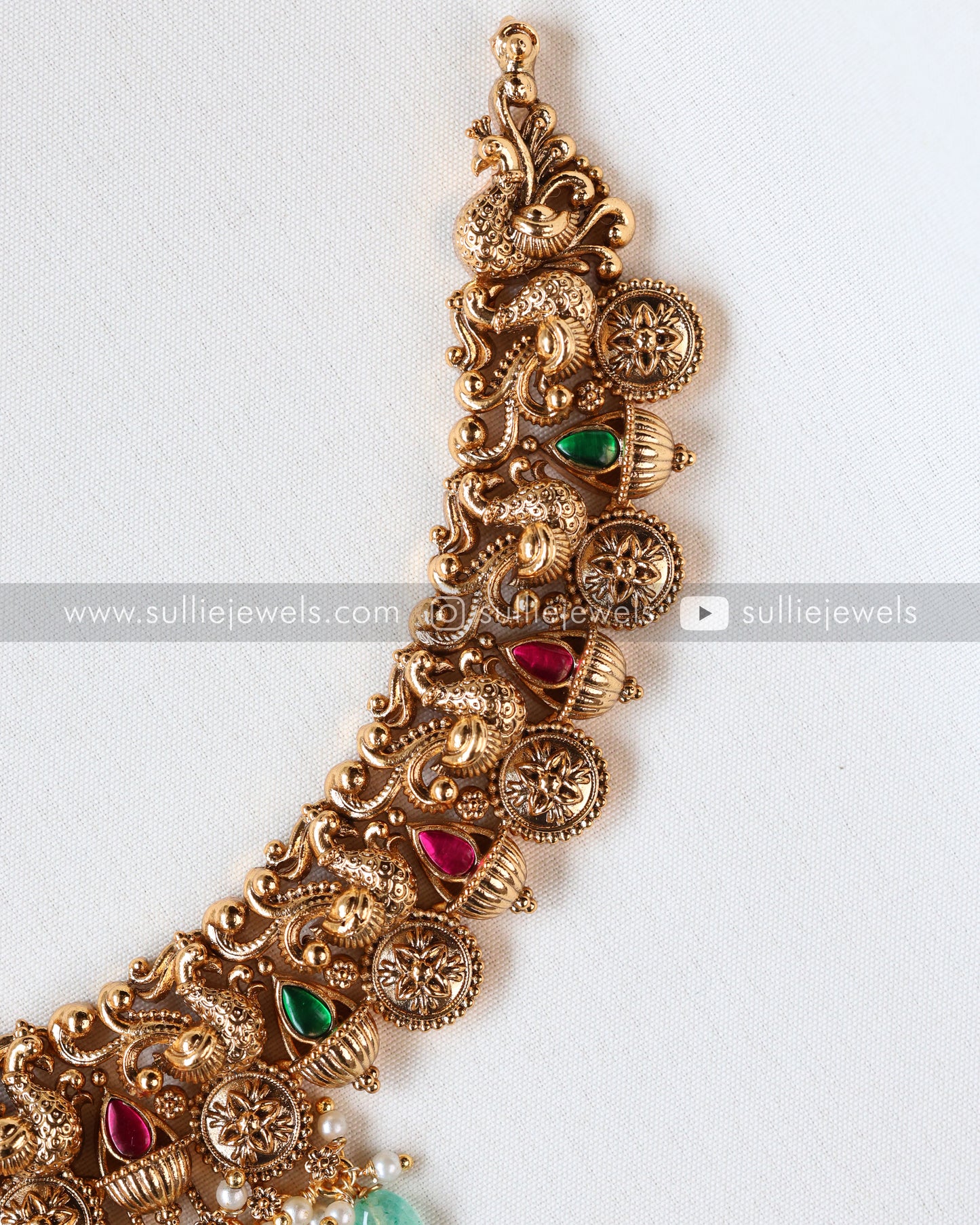 Lakshmi Detailed Copper Gold Bridal Combo - Mint Beads ( 3 piece )