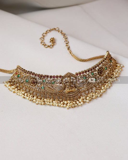 Antique Lakshmi Choker with Pearl drops & Earring
