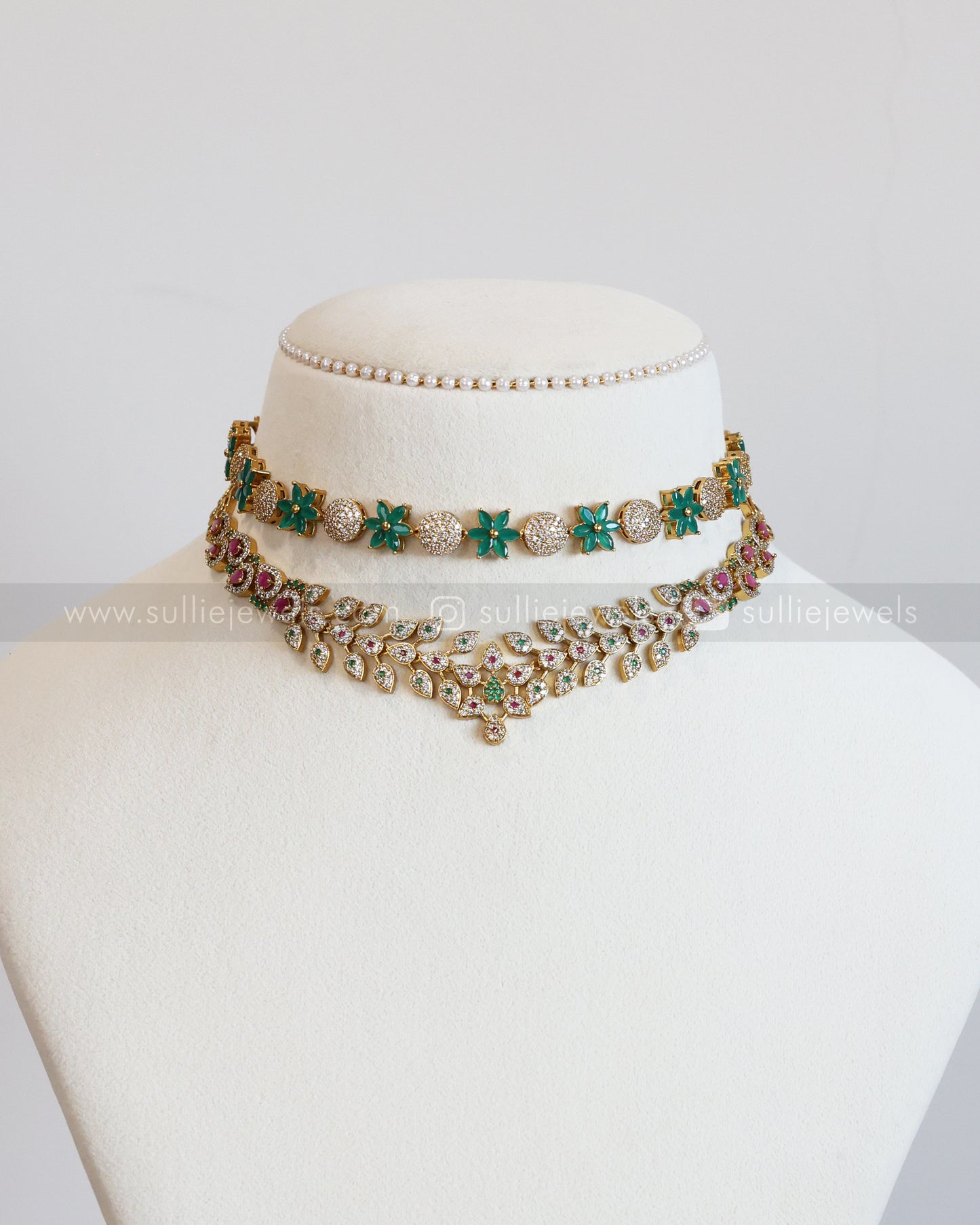 Green & Ruby Diamond Floral Layered Combo