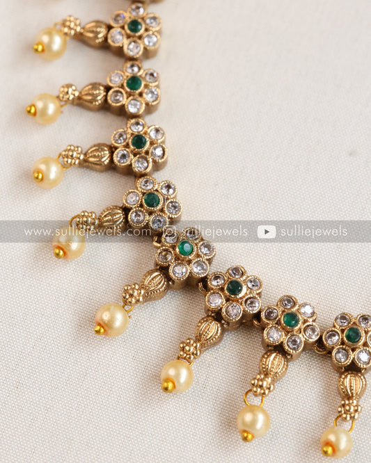 AD Green Flower Long Chain with Stud