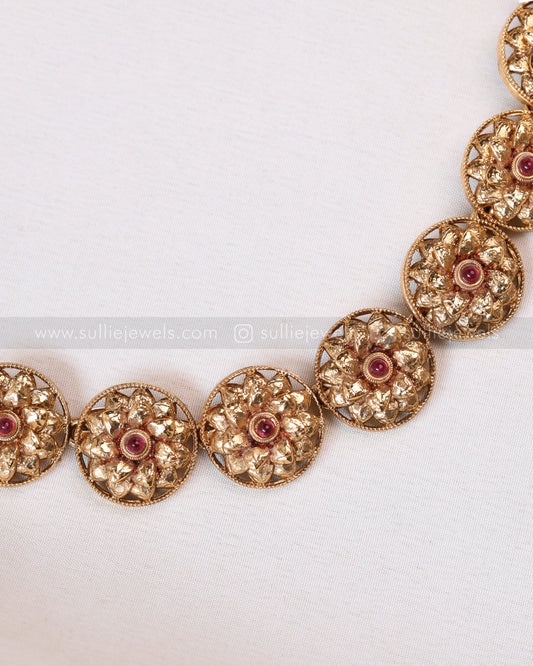 3742 - Sullie Basic - Round Ruby Flower Necklace with Stud