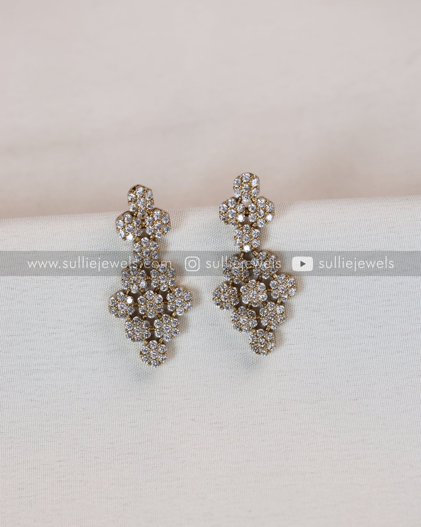 Diamond Lookalike Three Layer Necklace with Earring
