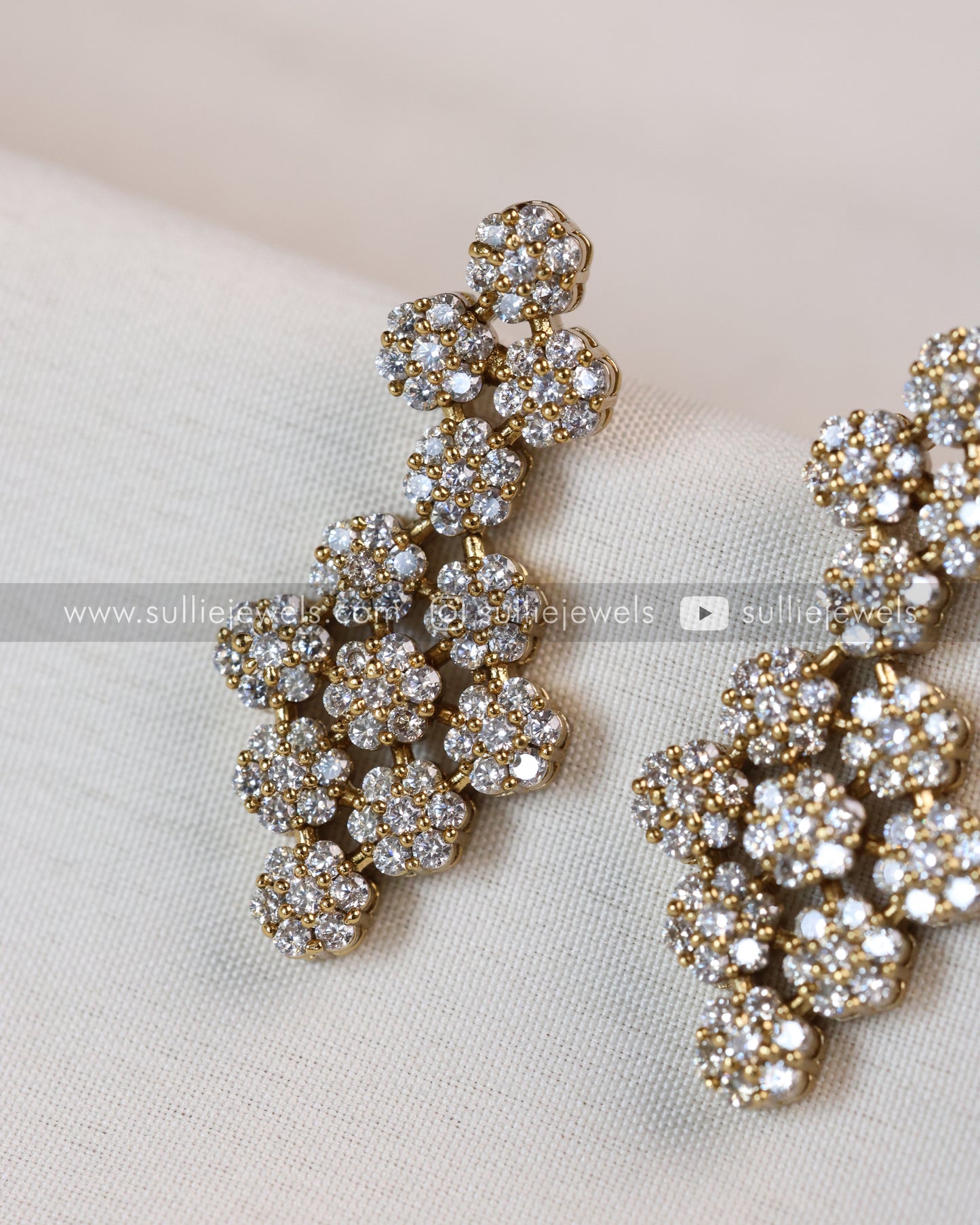 Diamond Lookalike Three Layer Necklace with Earring
