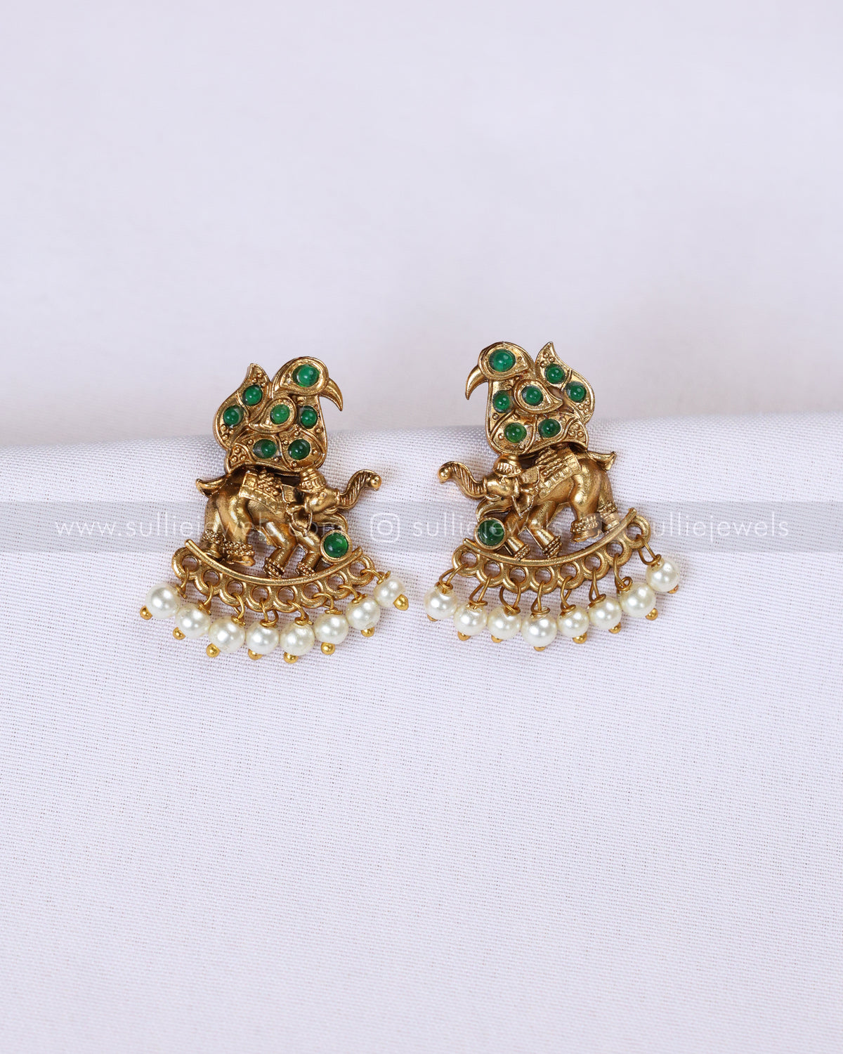 3915 - Sullie Basic Elephant Green Stone Lakshmi Necklace with Earring