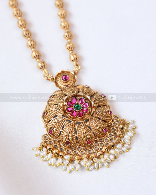 6038 - Sullie Basic - Floral Gold & Pearl Pendant Set with Jhumka