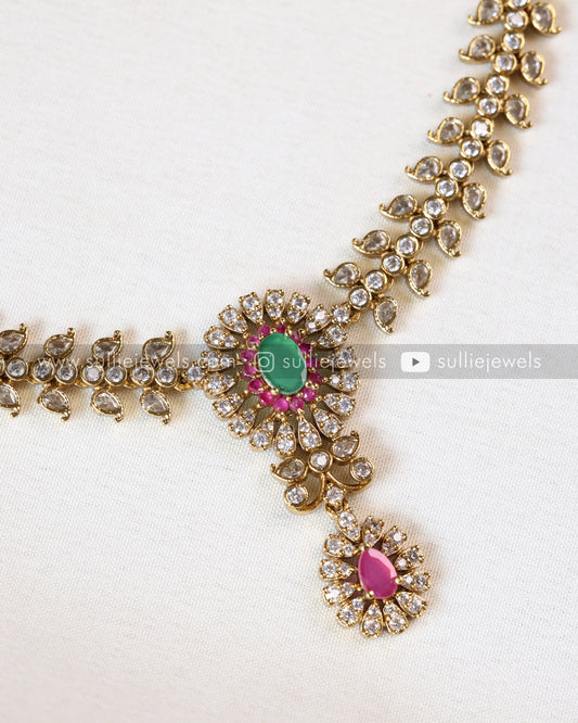 AD Green & Ruby Centre Stone Long Chain with Jhumka