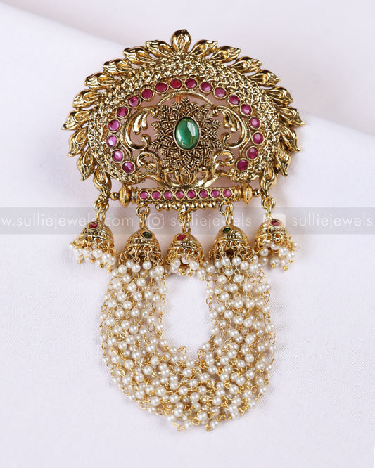 090 - No Idol Pearl Jhumka Hair Brooch