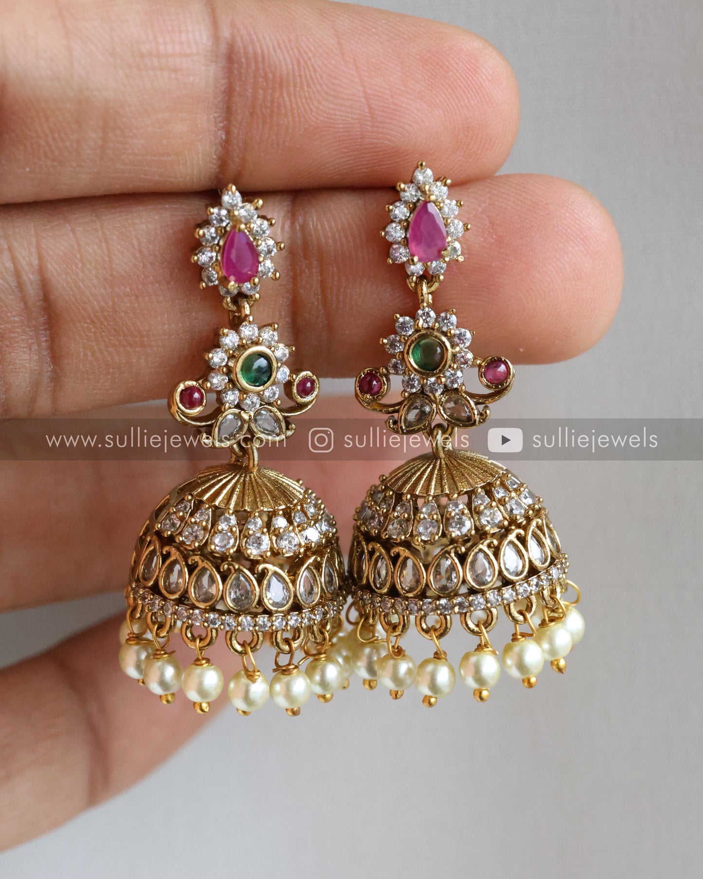 AD Green & Ruby Stone Jhumka