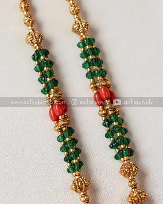 Sullie Basic - Coral & Green Chain Lakshmi Detailed Pendant with Jhumka