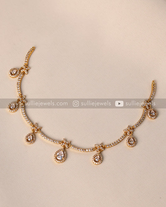 Diamond Drops & Wave Necklace with Stud