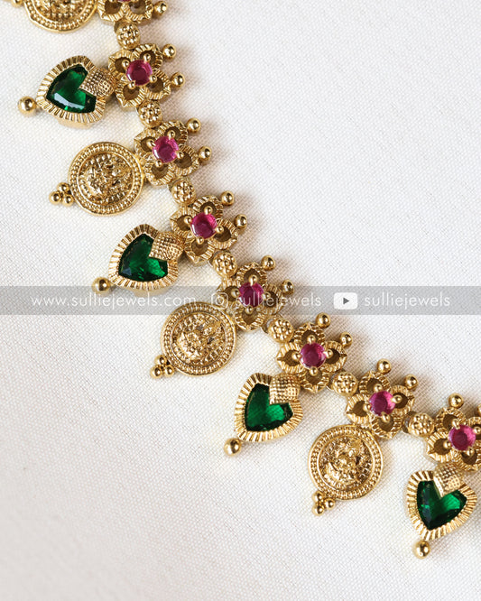 Traditional Palakka & Coin Fusion Necklace with Earrings