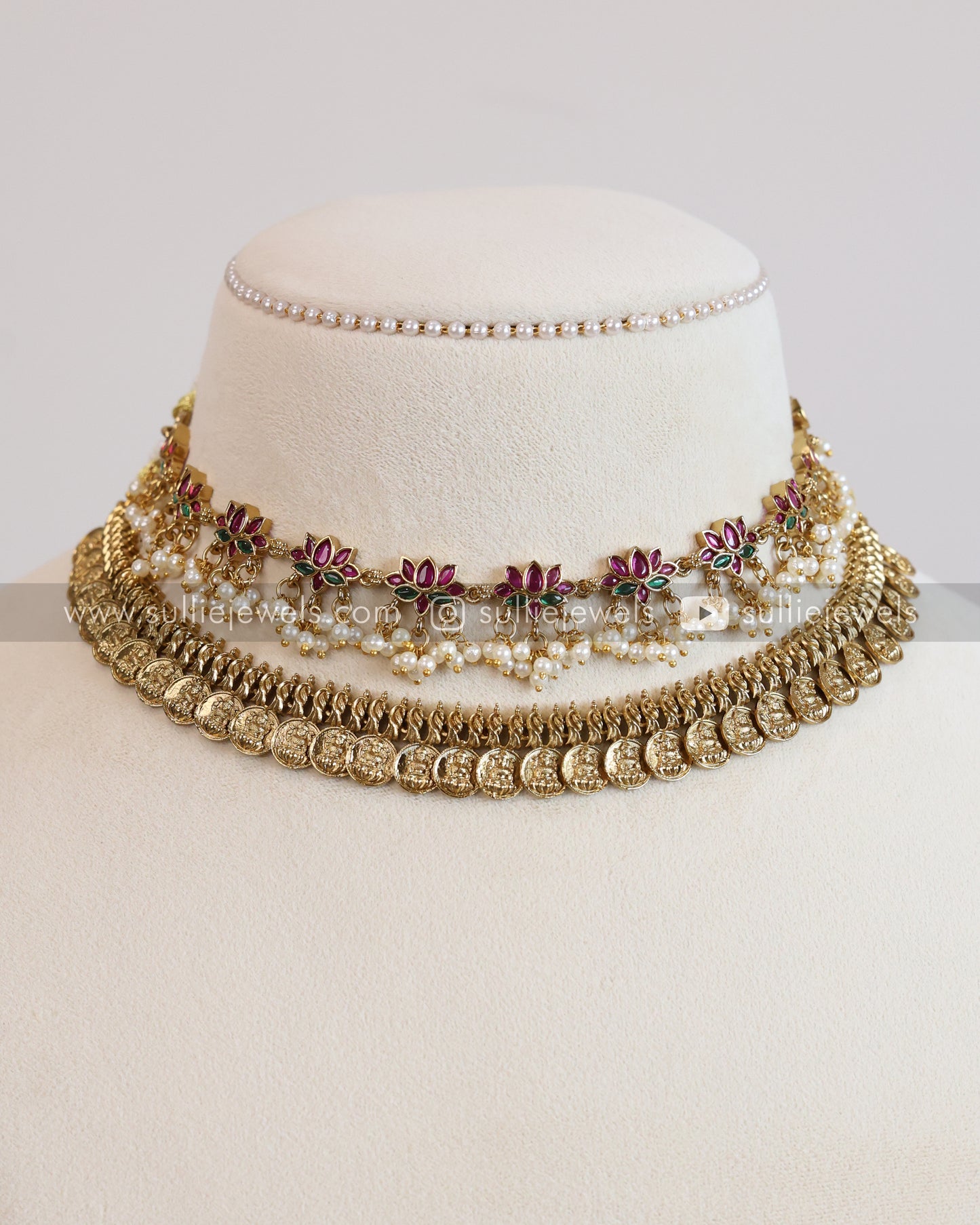 Traditional Coin & Lotus Layered Combo with Earrings