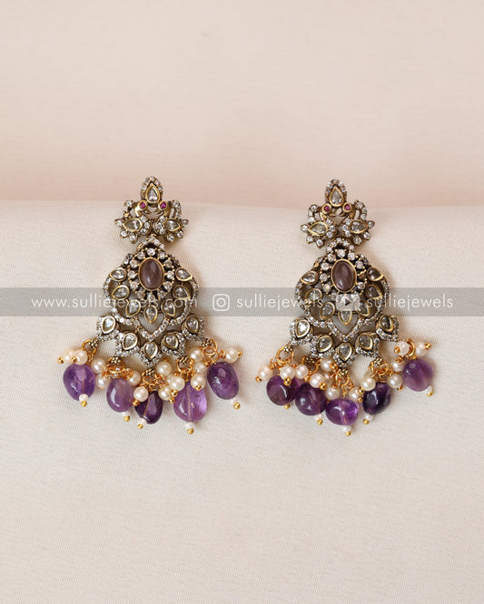 Bridal Stone Necklace Violet Beads with Earring